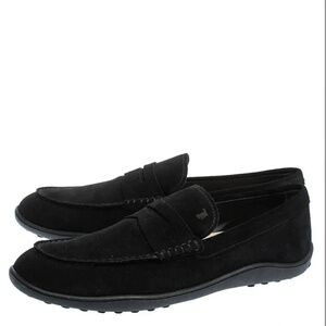 Tod's Black Suede Penny Slip On Loafers